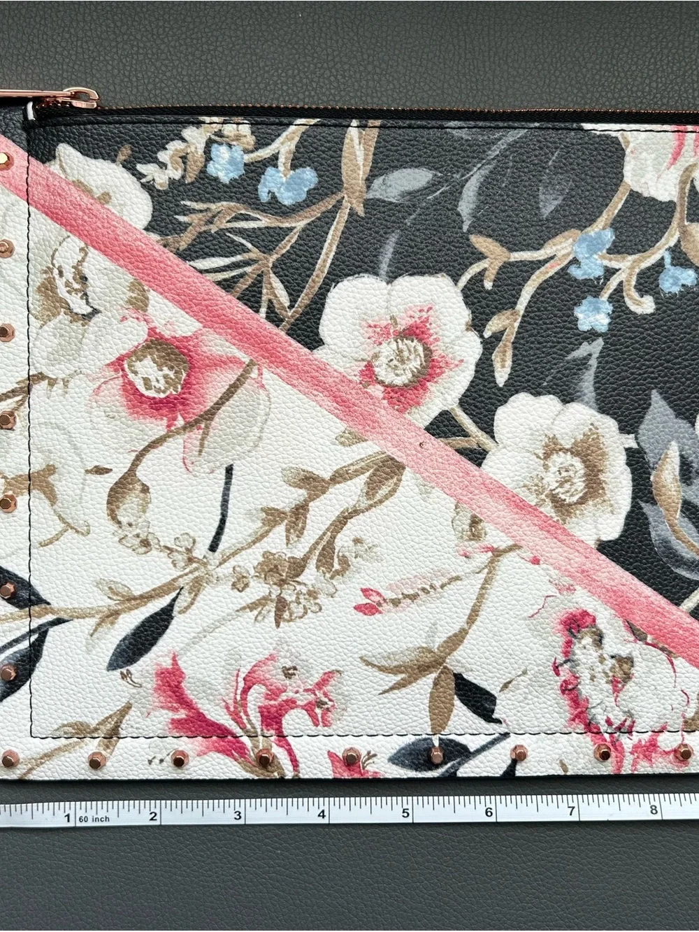 White House Black Market Floral Wristlet Clutch in Black, Cream & Pink
